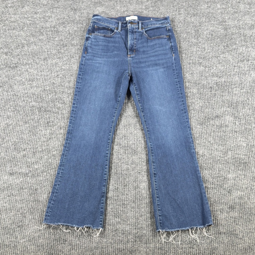 LOFT The Kick Crop Jeans Womens 29/8 Blue Medium Wash Mid Rise Frayed Hem Denim